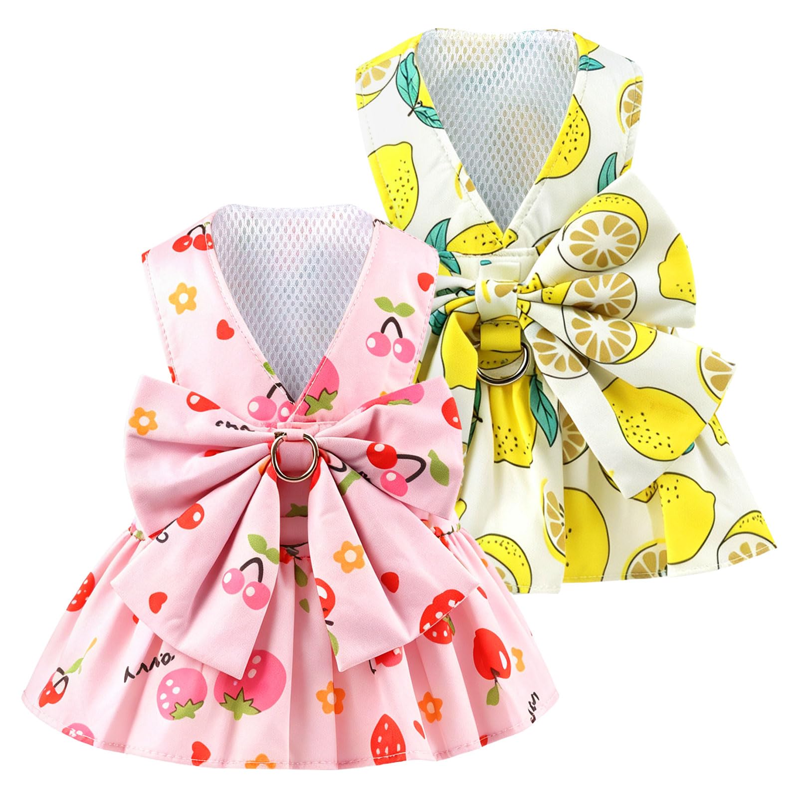 2Pack Small Dog Harness Dress For Girl Puppy Cat Dress With Flower Pattern Bow Adjustable Breathable Lining Back D-Ring Cute Outfits For Small Puppy, Cat Dresses For Cats Only Or Dog Girl Clothes - Image 2