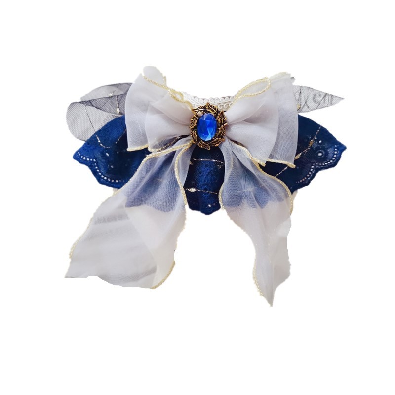 Pet Cats And Dogs Handmade Big Bow Sapphire Bib Bib Saliva Towel Temperament Fairy Collar Bib
