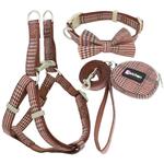 Cotton plaid pet leash collar with snack bag