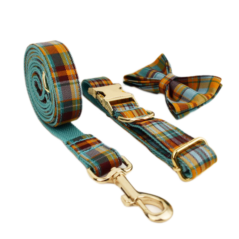 Green Plaid Plain Pet Collar - Image 2