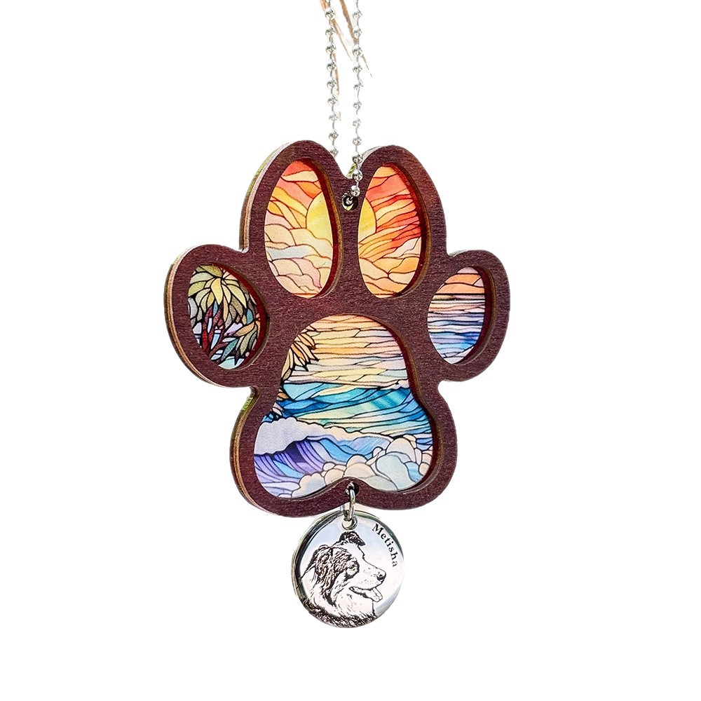Stainless Steel Engraved Pet Photo Car Ornament