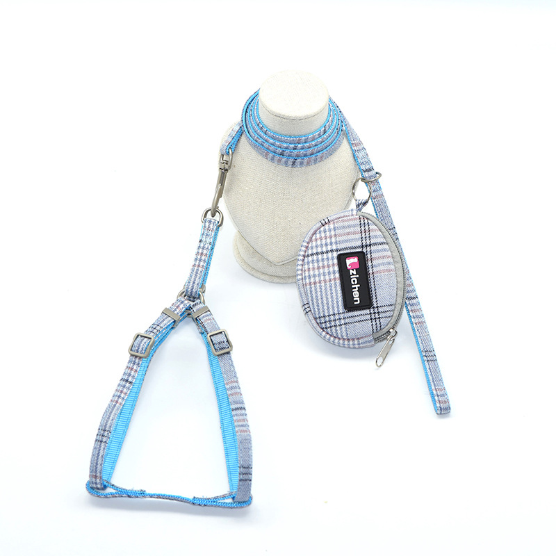 Cotton plaid pet leash collar with snack bag - Image 14