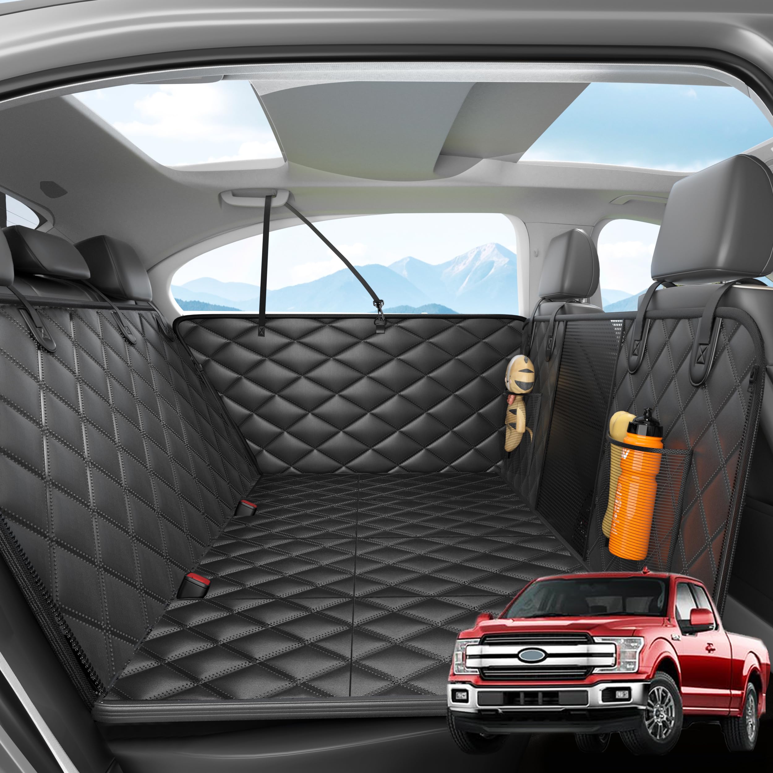 Dog Car Seat Cover For Back Seat, Hard Bottom Back Seat Extender For Dogs , Scratch Resistant, Anti Slip Portable Dog Hammock, Suitable For F150, SUVs And Trucks Black