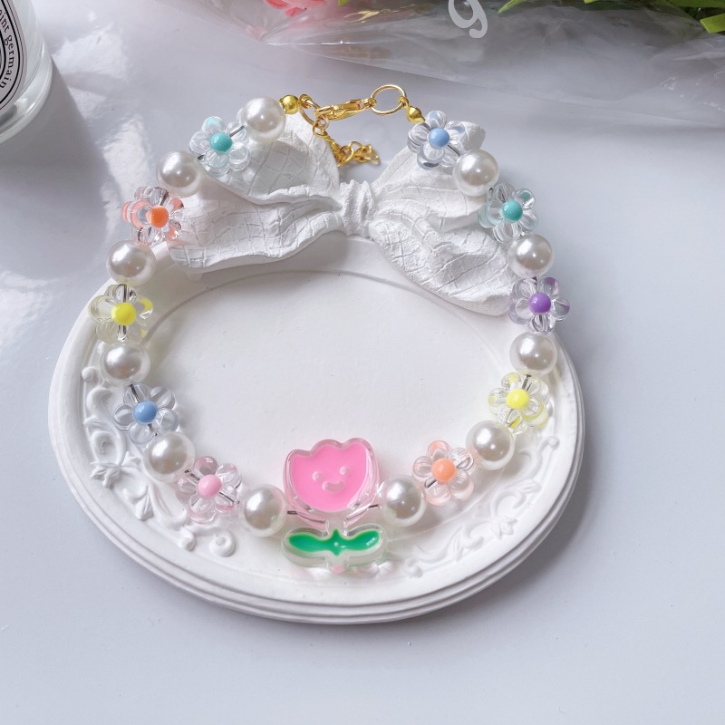 Cute Flower Beaded Necklace For Pet Cats