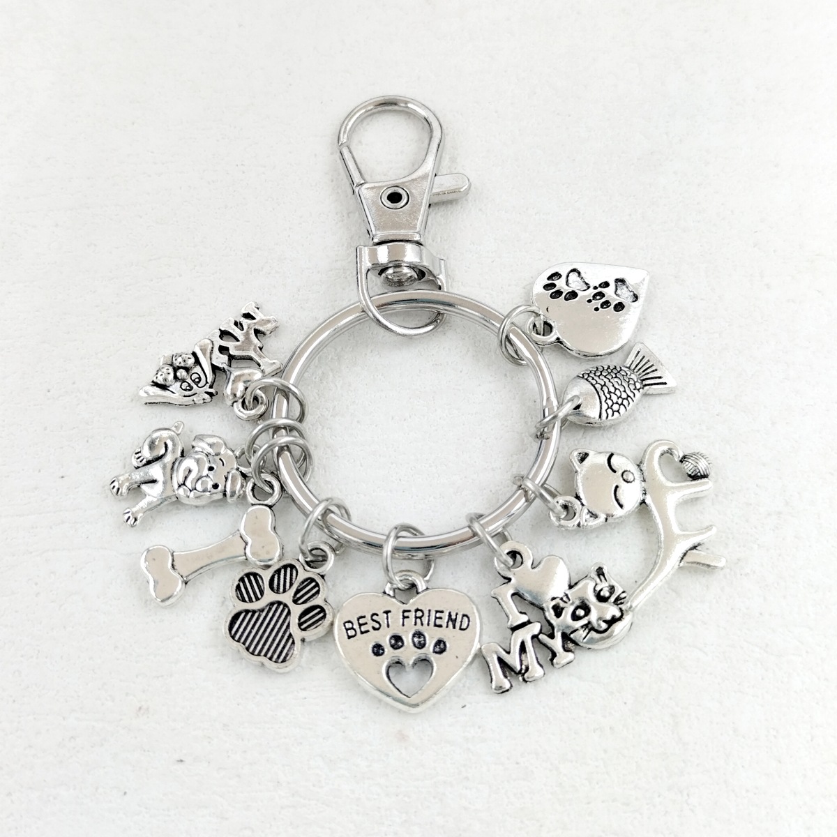 Dog Bones Cat Fish Footprints Dog's Paw Best Friend Pet Key Ring