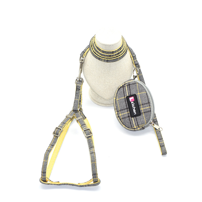 Cotton plaid pet leash collar with snack bag - Image 12