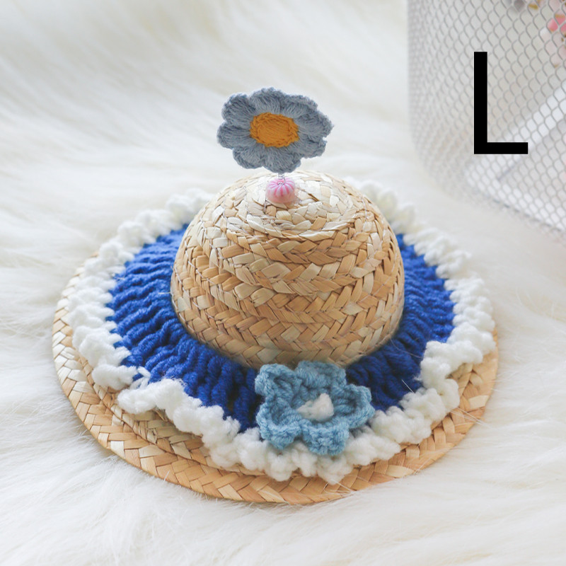Pet Cute Knitted Straw Hat Flower Hat Cat Dog Photo Props - Image 12