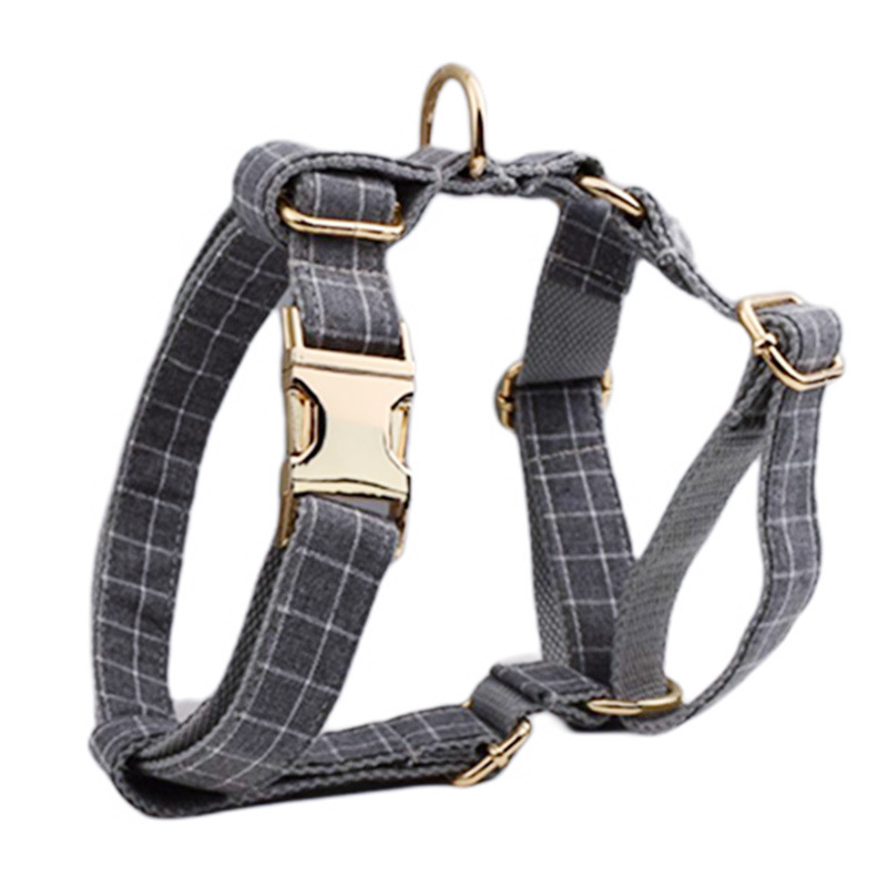 Gray Plaid Flannel Pet Collar Velvet Hand Holding Rope - Image 4