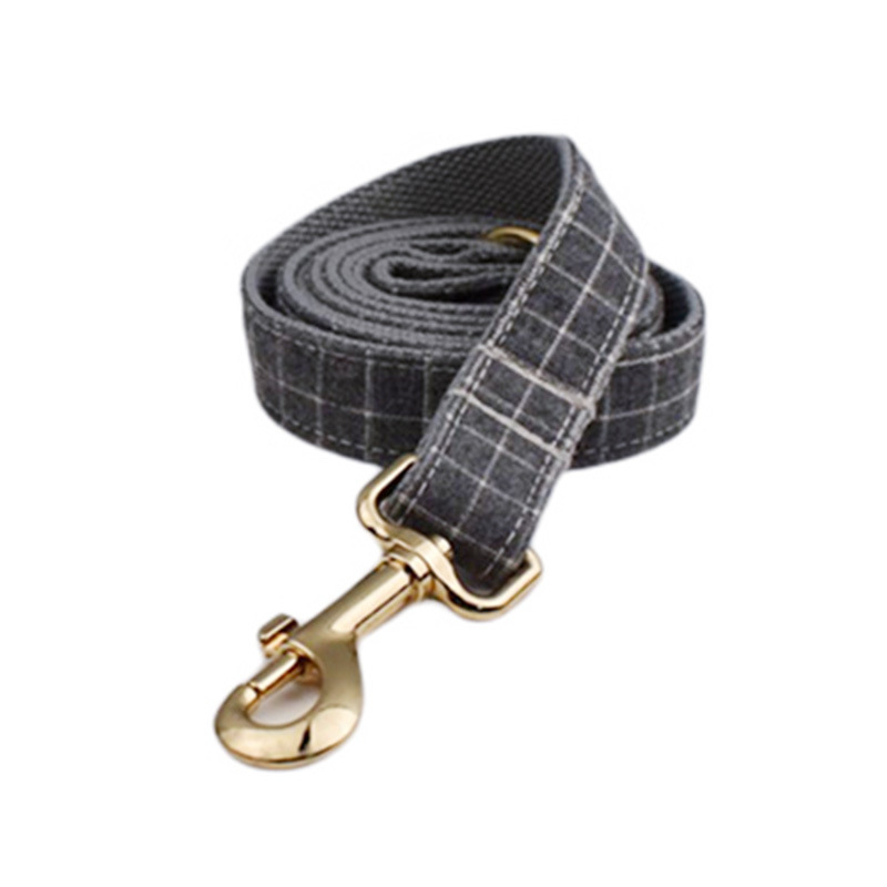 Gray Plaid Flannel Pet Collar Velvet Hand Holding Rope - Image 2