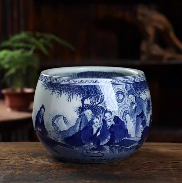 Hand-Painted Blue-and-White Treasure Basin Living Room Decorative Piece - Image 8