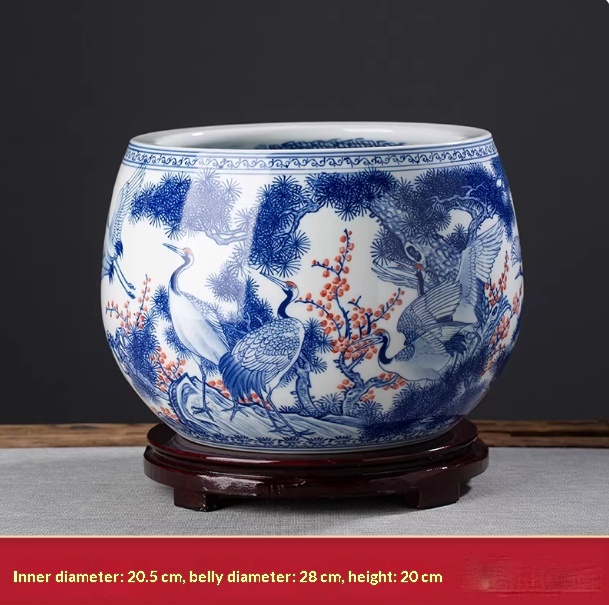 Hand-Painted Blue-and-White Treasure Basin Living Room Decorative Piece