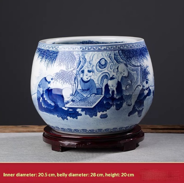 Hand-Painted Blue-and-White Treasure Basin Living Room Decorative Piece - Image 3