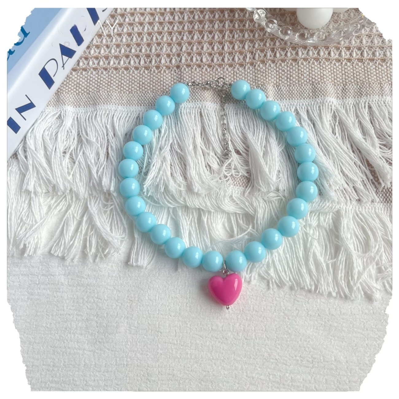 Color-block Heart-gradient Necklace With A Cat