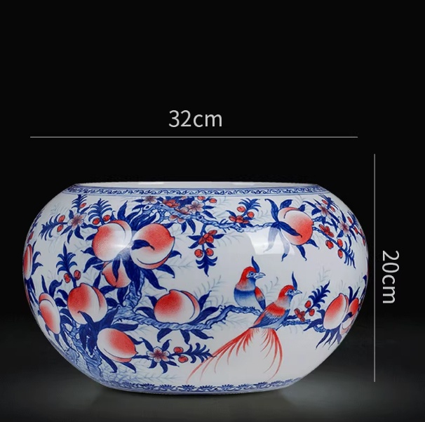 Hand-Painted Blue-and-White Treasure Basin Living Room Decorative Piece - Image 11