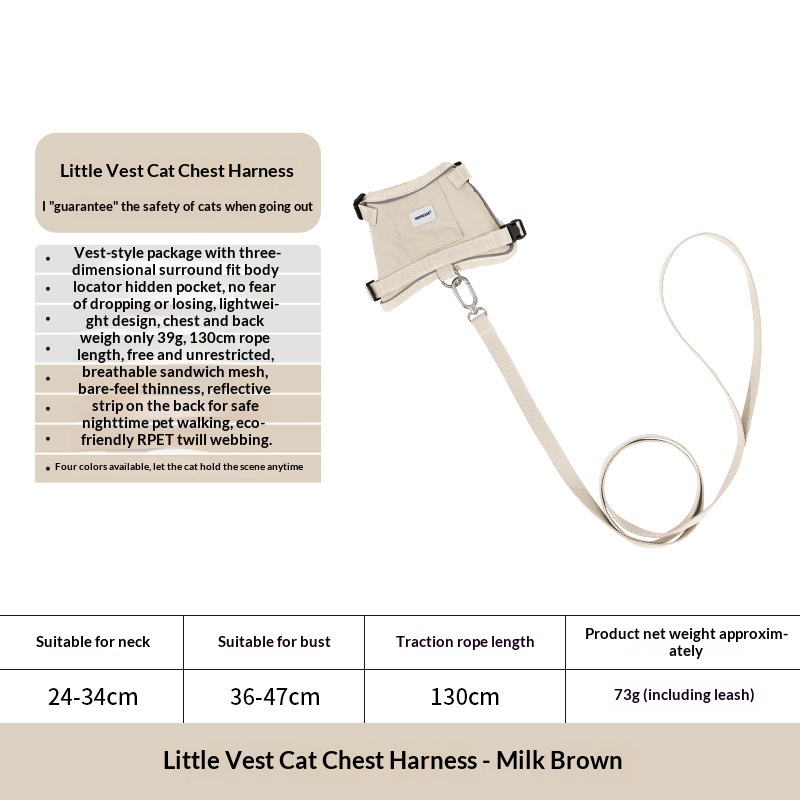 Anti-Escape Proof Cat Vest Harness With GPS Tracker Pocket And Leash, Reflective