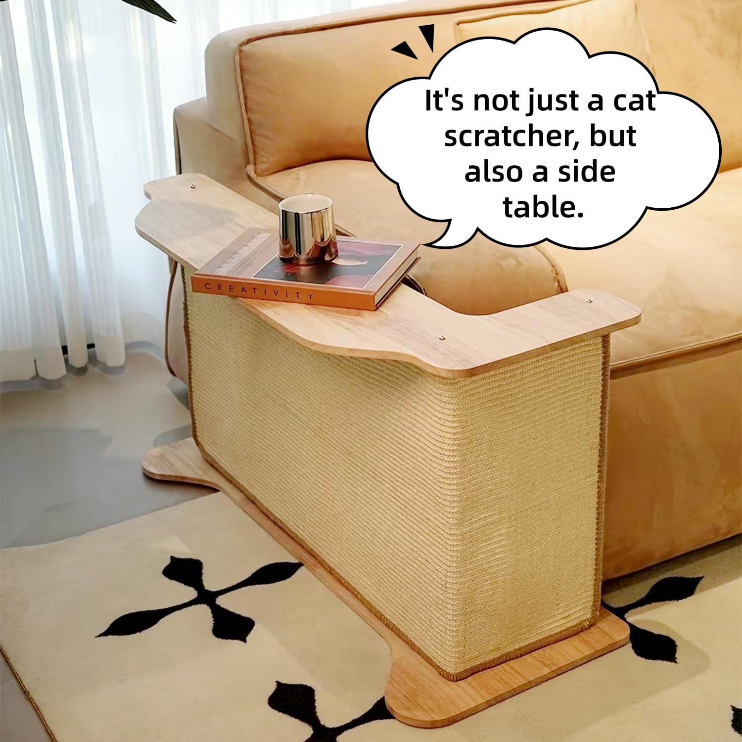Shaped Sofa Couch Corner Cat Scratching Post, Sisal Scratch Pad Mat, Armrest Protector With Replaceable Sisal Scratcher End Table
