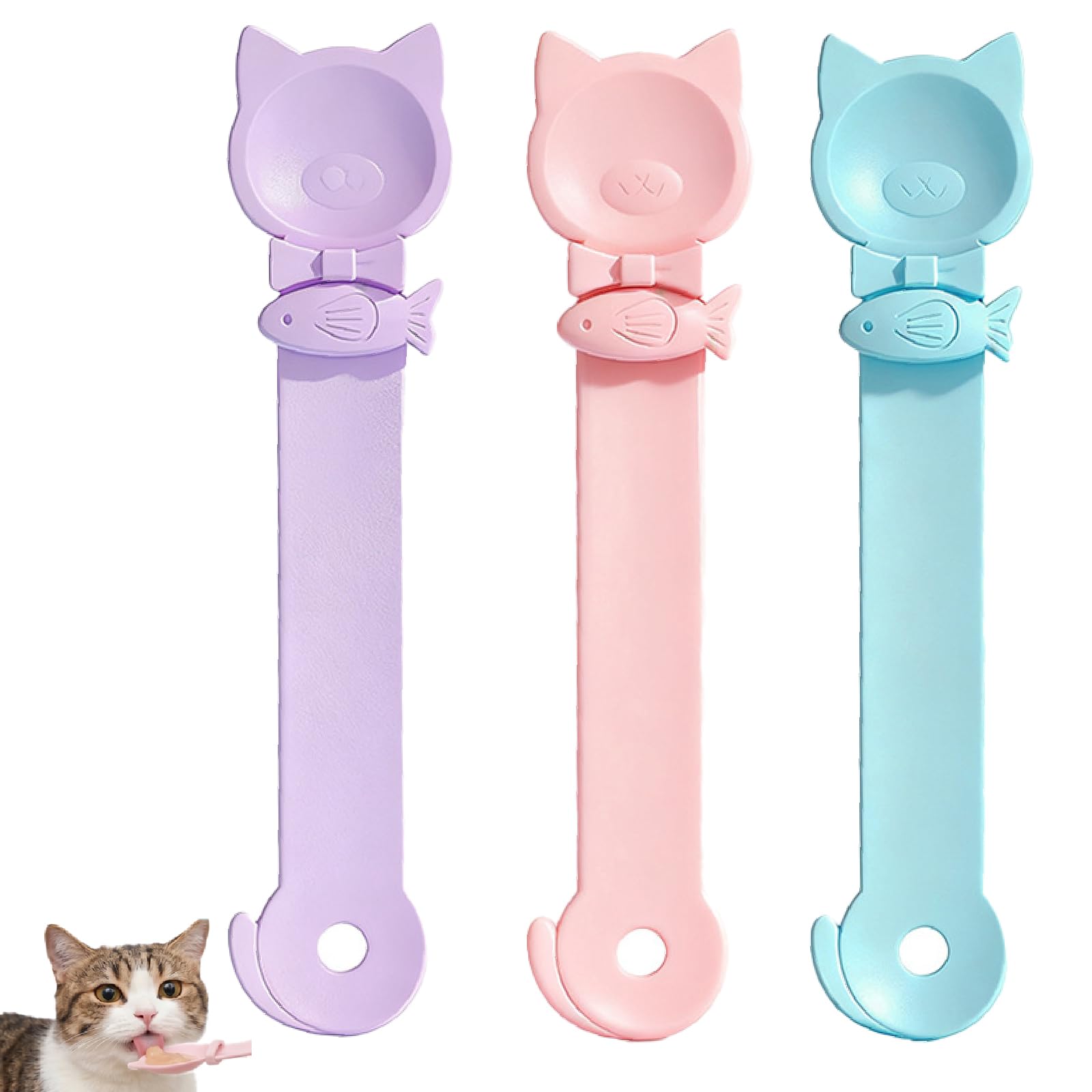 3PCS Cat Treat Spoon, Lickable Cat Treat Dispenser Squeeze, Multi-Function Feeding Spoon For Churu Paste Licky Treats & Wet Food