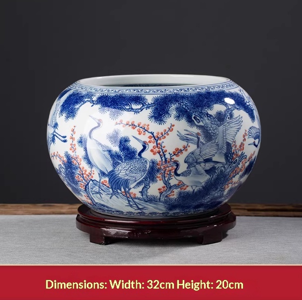 Hand-Painted Blue-and-White Treasure Basin Living Room Decorative Piece - Image 4