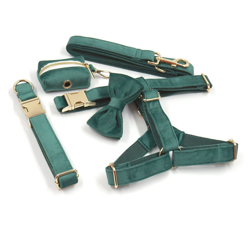 Green Velvet Dog Collar Dog Leash Pet Collar - Image 8