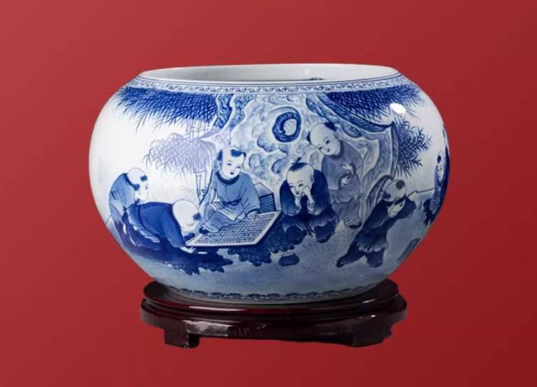 Hand-Painted Blue-and-White Treasure Basin Living Room Decorative Piece - Image 6