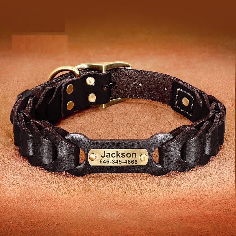Dog Braided Leather Medium Large Dog Collar - Image 2
